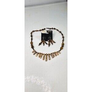 Picture Jasper Fringe with Tiger's Eye Beaded Necklace & Earring Set Handmade